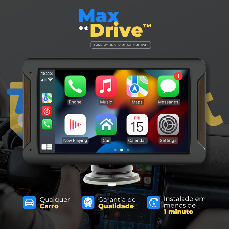 Central Multimídia Universal Com CarPlay/Android Auto - MaxDrive™