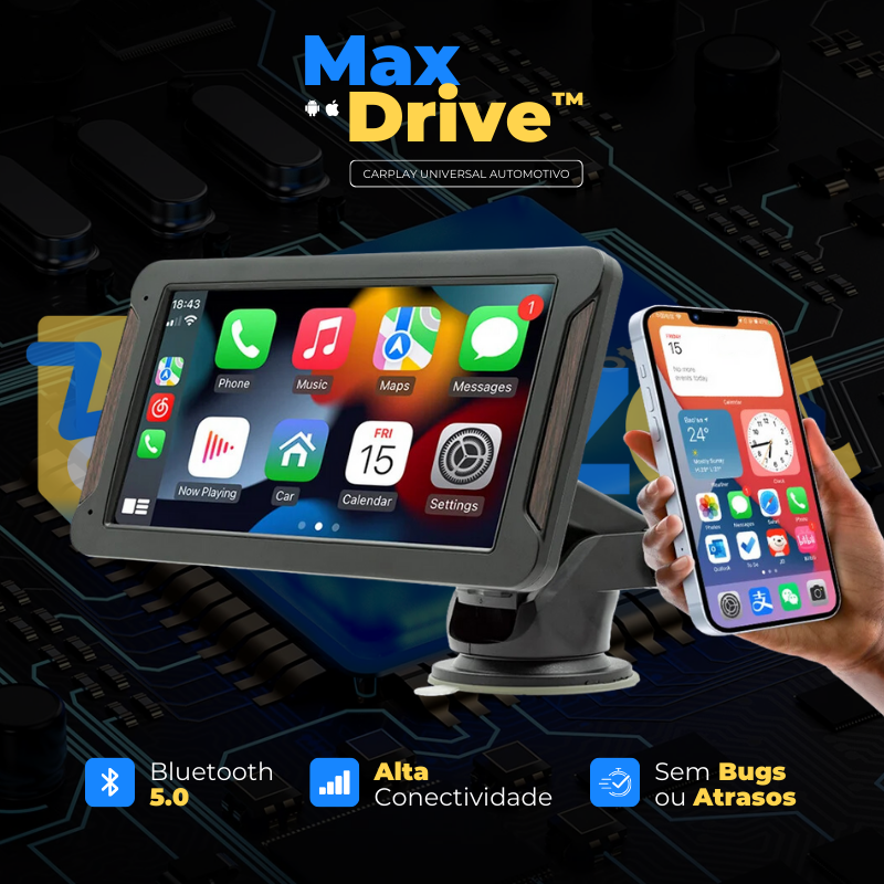 Central Multimídia Universal Com CarPlay/Android Auto - MaxDrive™