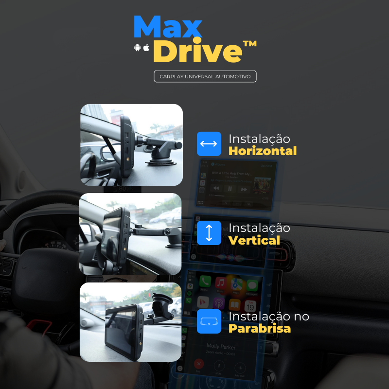 Central Multimídia Universal Com CarPlay/Android Auto - MaxDrive™