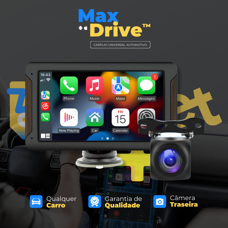 Central Multimídia Universal Com CarPlay/Android Auto - MaxDrive™