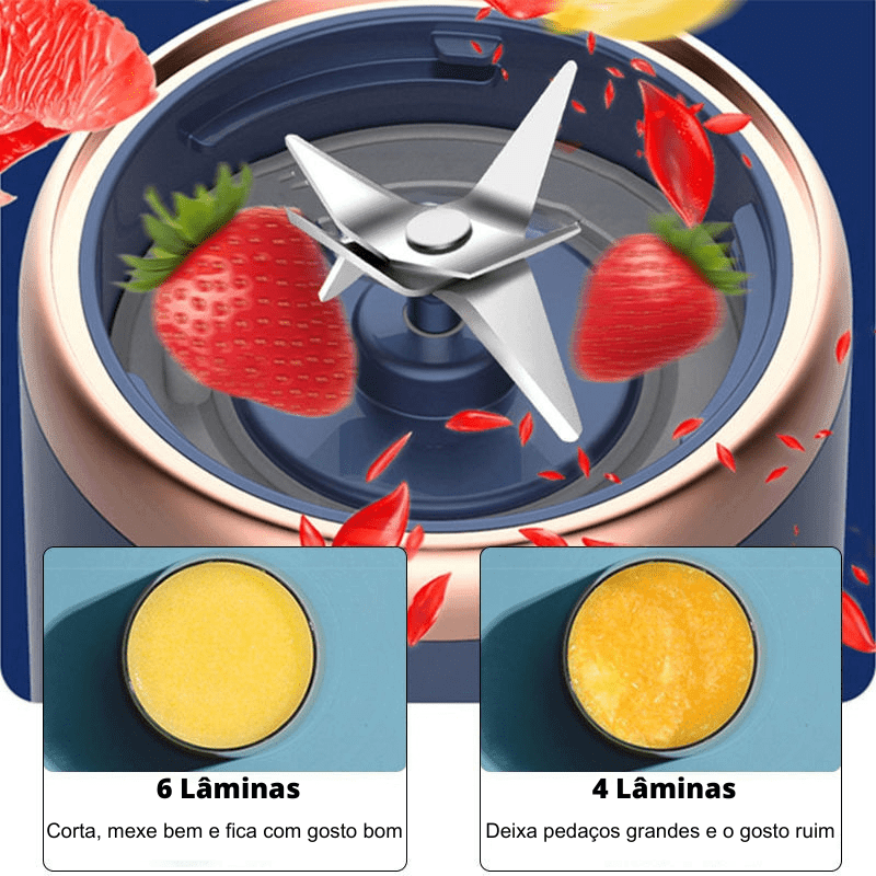 Liquidificador Portátil 6 Lâminas + Copo de Brinde